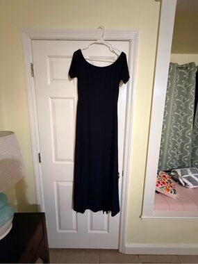 LASCANA Black Short Sleeve Maxi Dress Scoop Neck Casual Elegant